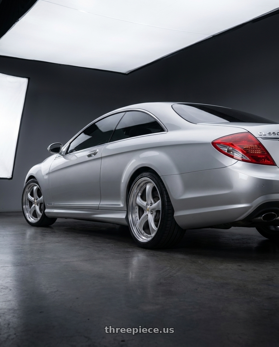 2010 Mercedes-benz CL550 with Work Wheels VS-KF 5x112 20x9.5+40 Light Grey Silver O Disk STEP RIM wheels rear three quarter view square tires