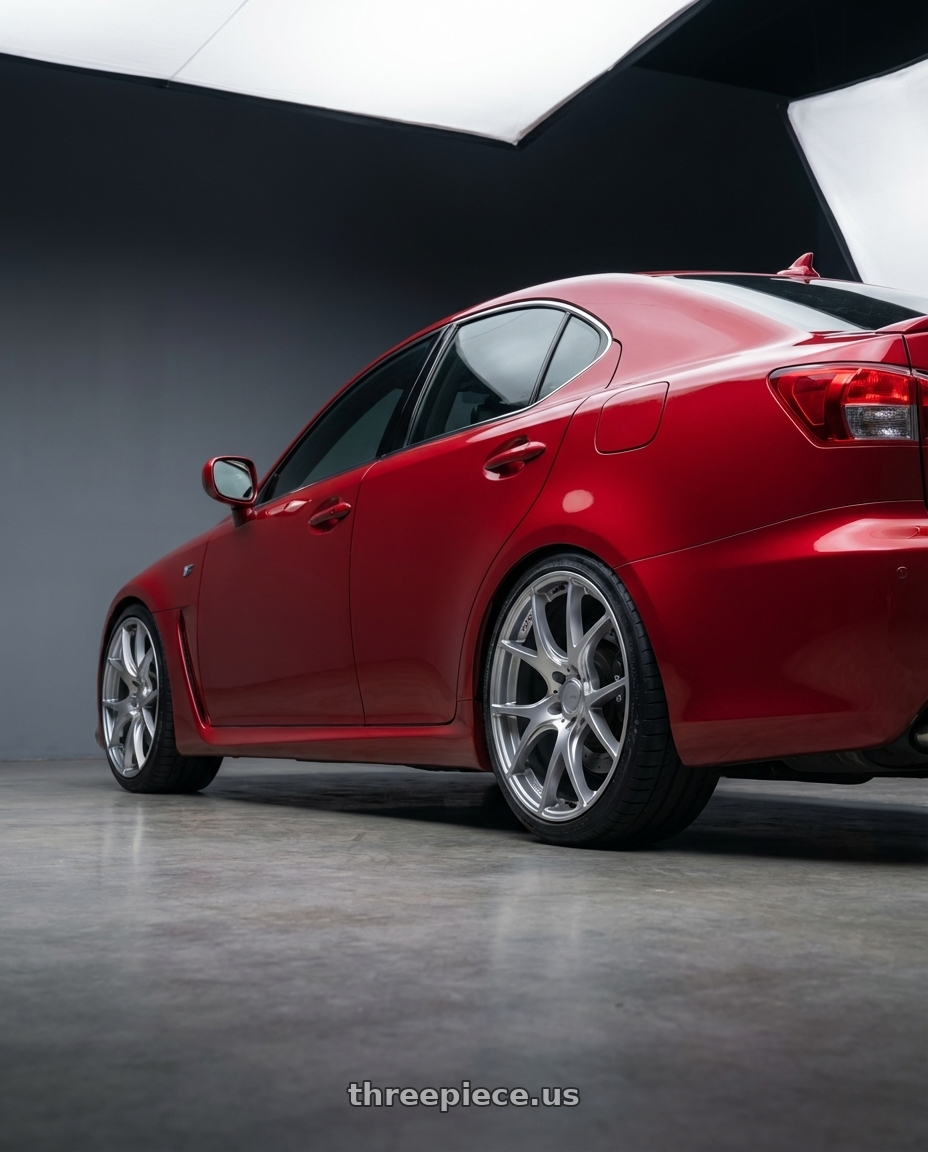 2012 Lexus IS-F with Ssr Gtv03 5x114.3 19x8.5+38  GLARE SILVER wheels rear three quarter view square tires