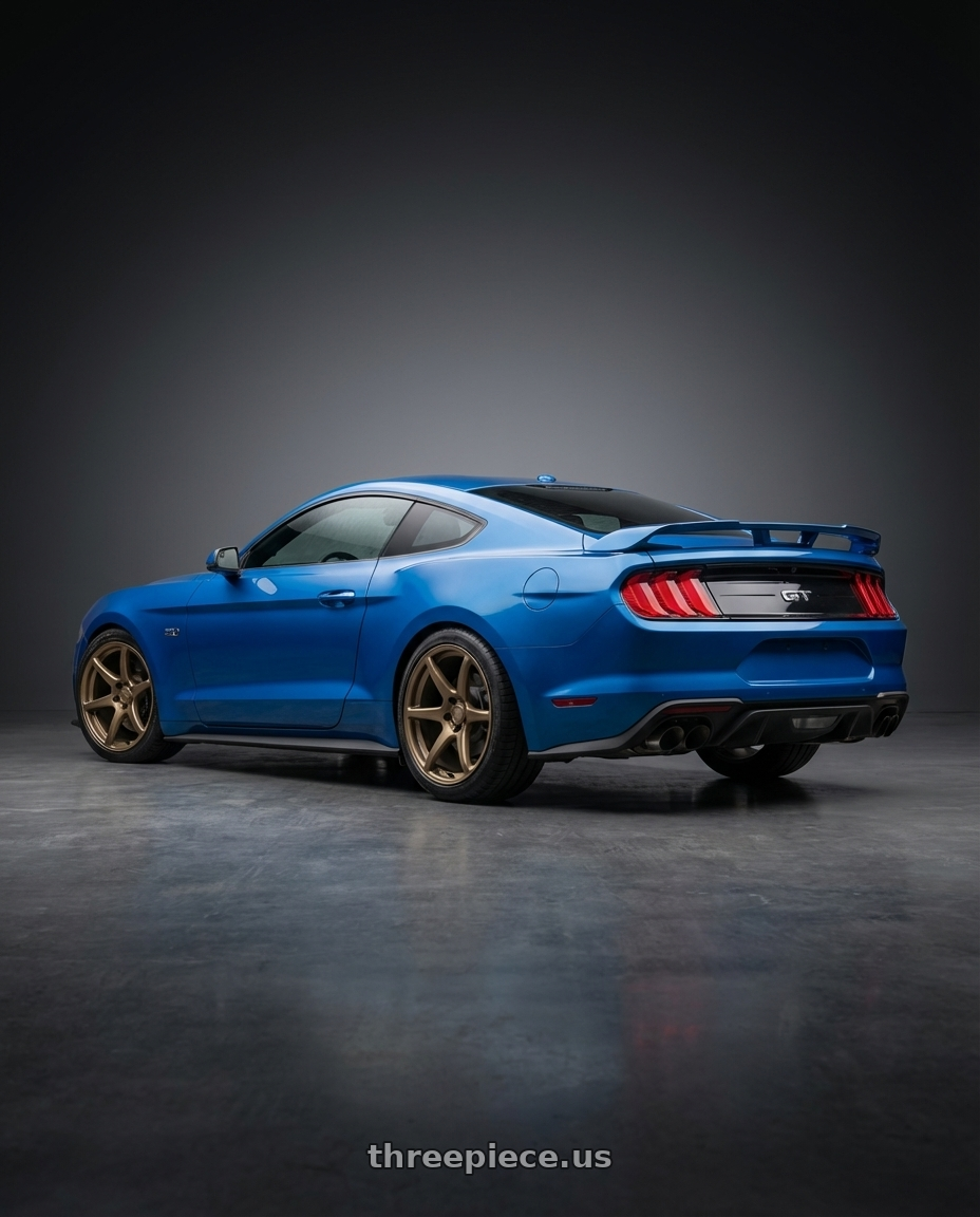 2022 Ford Mustang GT with Kansei K11B Tandem 5x114.3 19x9.5 22 Bronze wheels rear three quarter view square tires