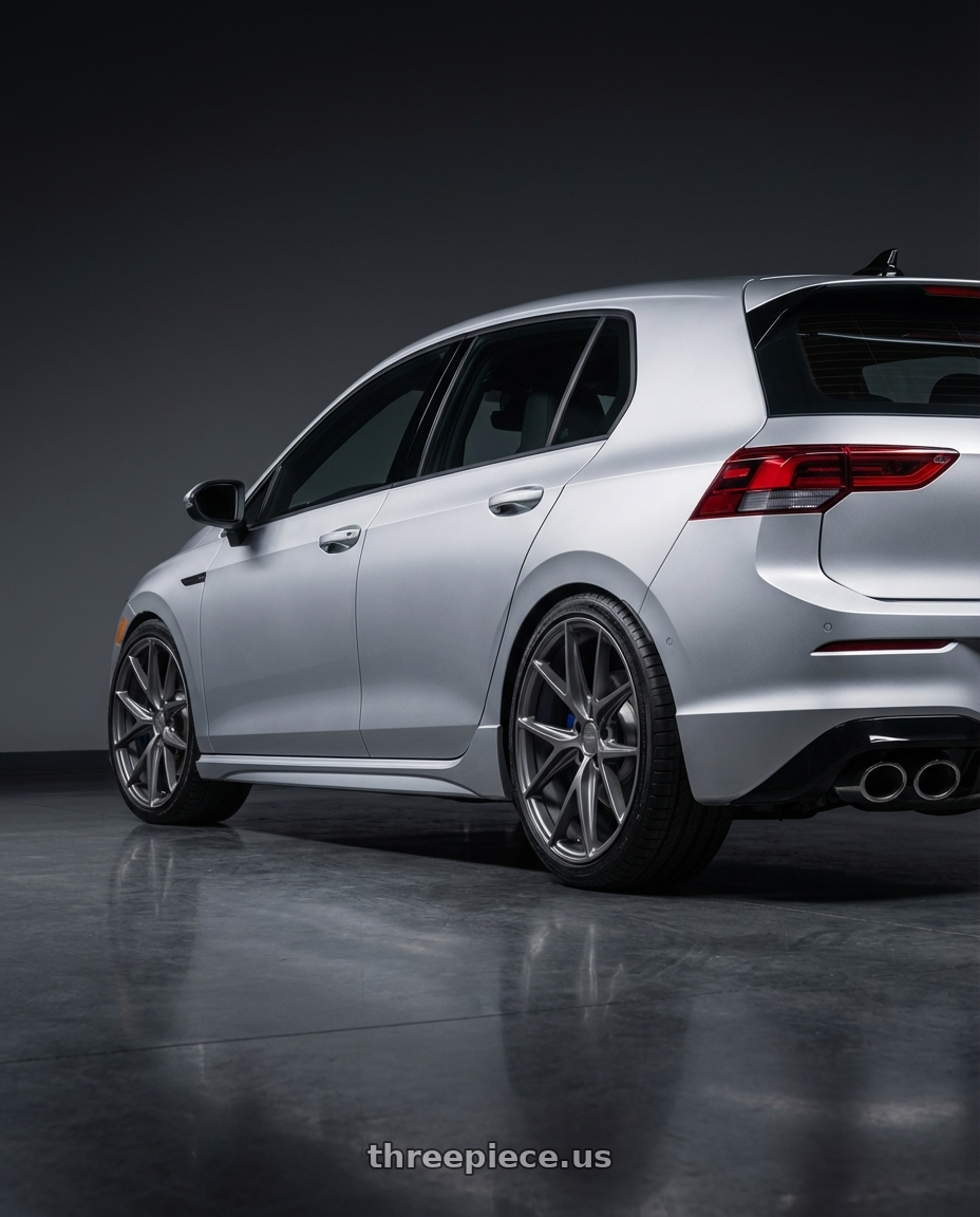 2024 Volkswagen Golf R MK8 with Niche 1PC M116 MISANO 5X112 19X9.5 +35 MATTE GUN METAL wheels rear three quarter view square tires