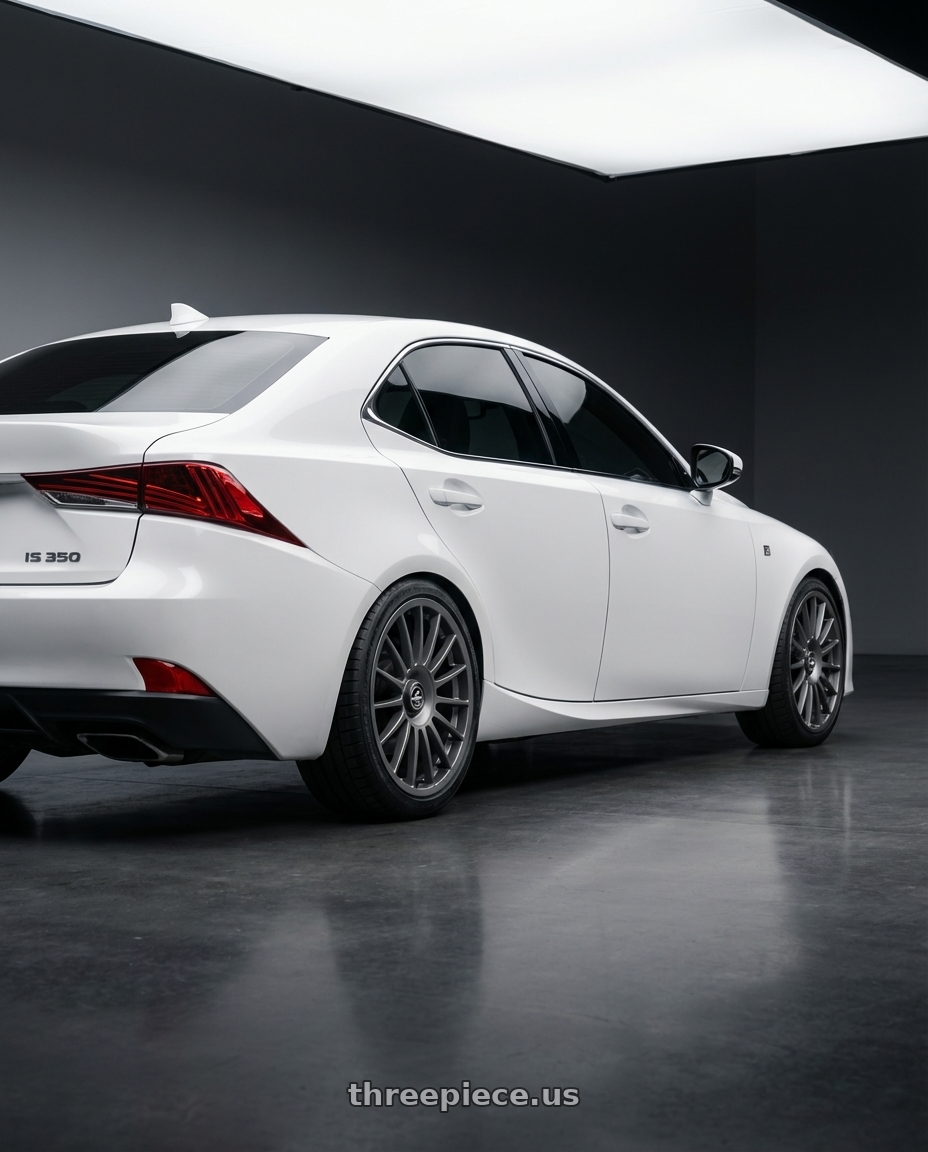 2018 Lexus IS 350 F Sport with fifteen52 PODIUM 5x114.3 / 5x120 19x8.5 +35 FROSTED GRAPHITE (SATIN GREY) wheels rear three quarter view square tires