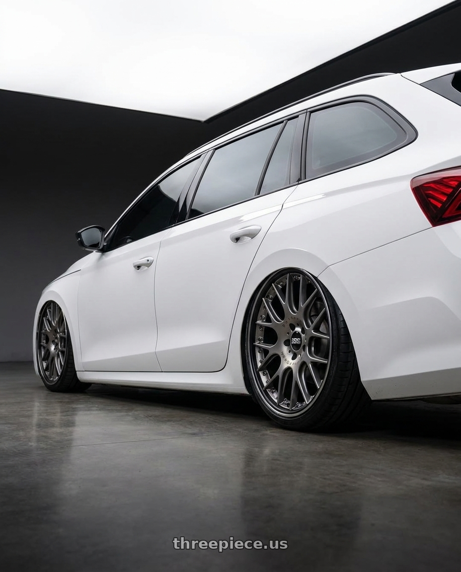 2025 SKODA OCTAVIA with BBS CH-RII 5x112 20x8.5 +42 Satin Platinum Center Black Lip SS Rim Prot wheels rear three quarter view slight stretch tires