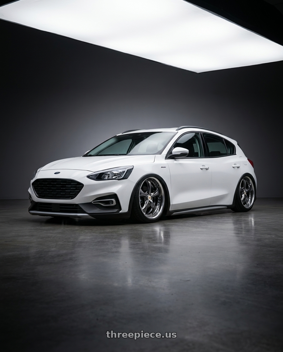 2023 Ford focus active white with Work Wheels VS-KF 5X114.3 19x8+40 Brilliant Silver Black A Disk FULL REVERSE wheels