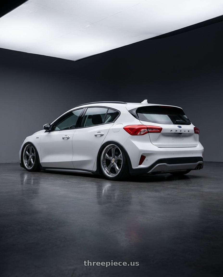 2023 Ford focus active white with Work Wheels VS-KF 5X114.3 19x8+40 Brilliant Silver Black A Disk FULL REVERSE wheels rear three quarter view slight stretch tires