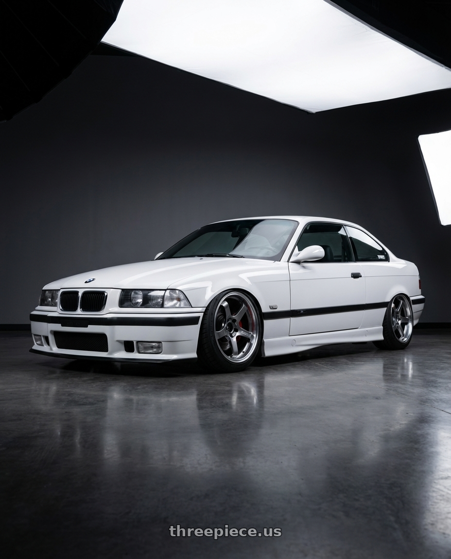 1998 BMW M3 with Advan Racing GT BEYOND 5x112 18x8.0 +42 MACHINING & HYPER PLATINUM BLACK wheels front three quarter view slammed stance