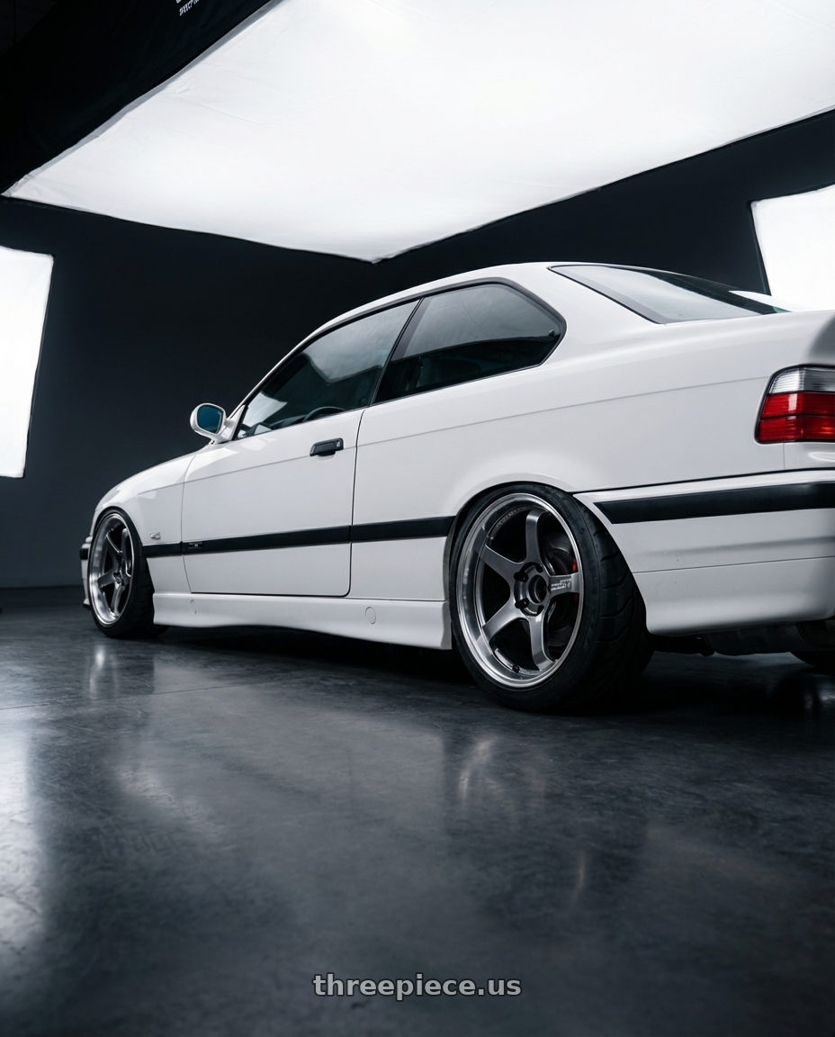 1998 BMW M3 with Advan Racing GT BEYOND 5x112 18x8.0 +42 MACHINING & HYPER PLATINUM BLACK wheels rear three quarter view meaty tires