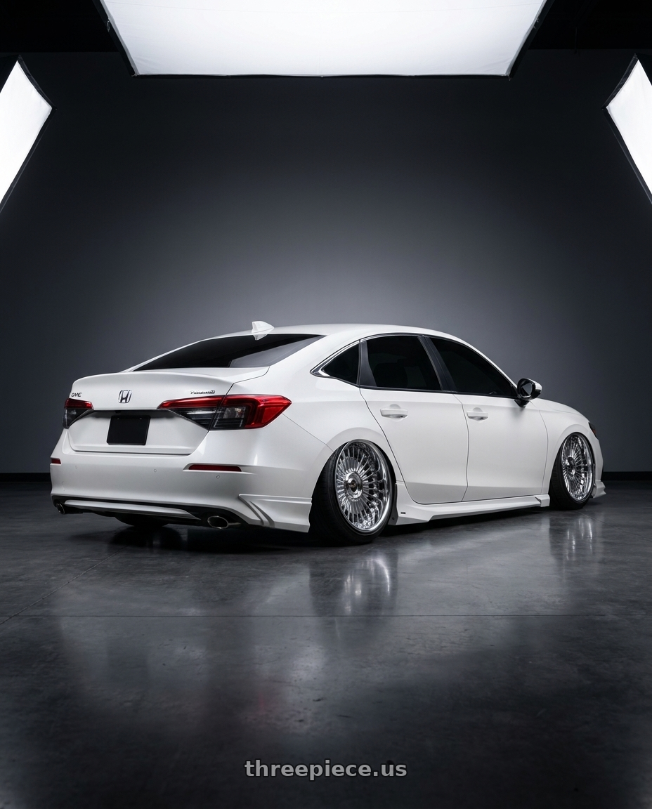 2024 Honda civic touring with Work Emitz Chrome 5x114.3 19x8.0 +45 wheels rear three quarter view extreme stretch tires