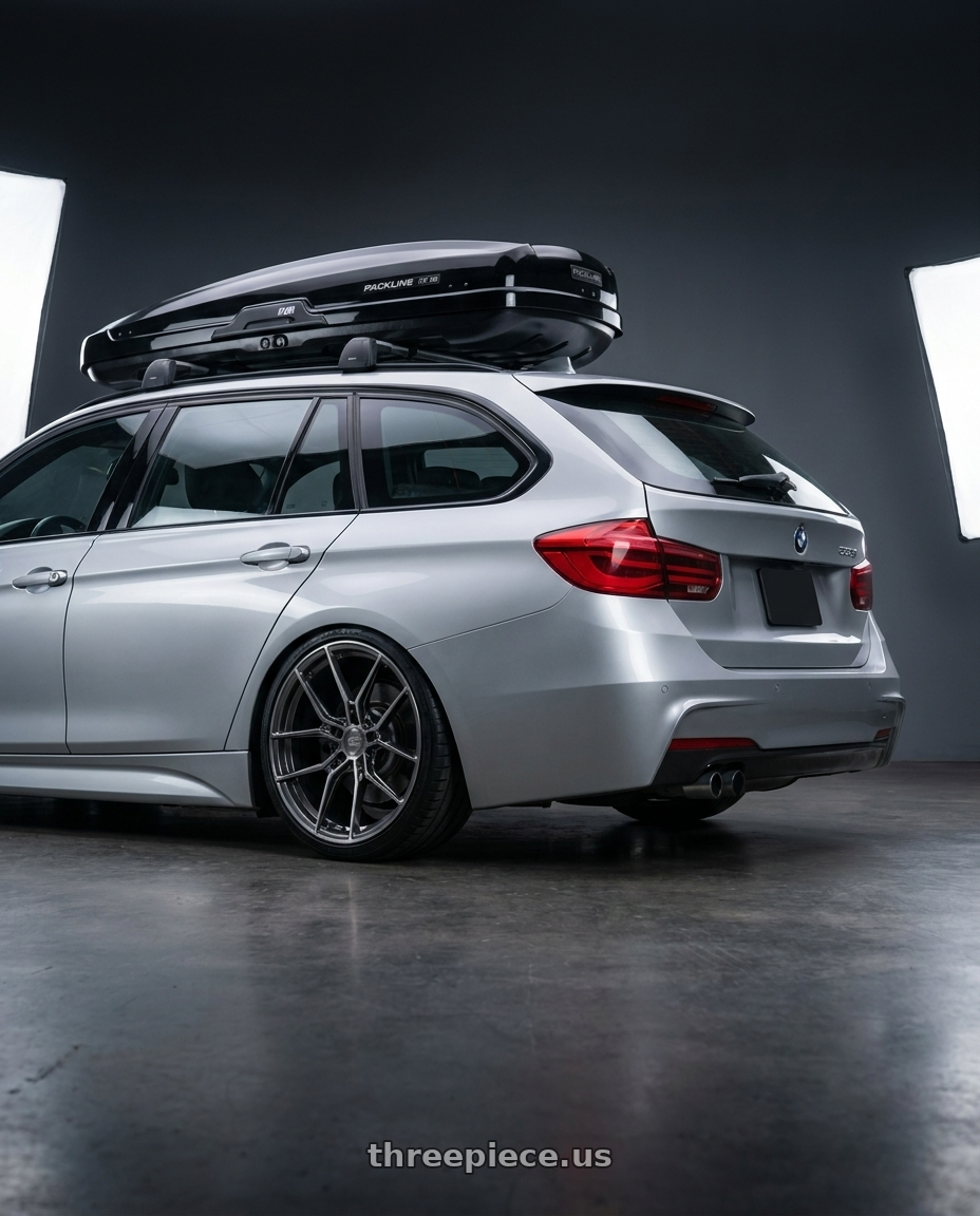 2015 BMW F31 320i touring 銀色 with E5 Wheels Daytona 5x120 19x9+35 TIU wheels rear three quarter view square tires