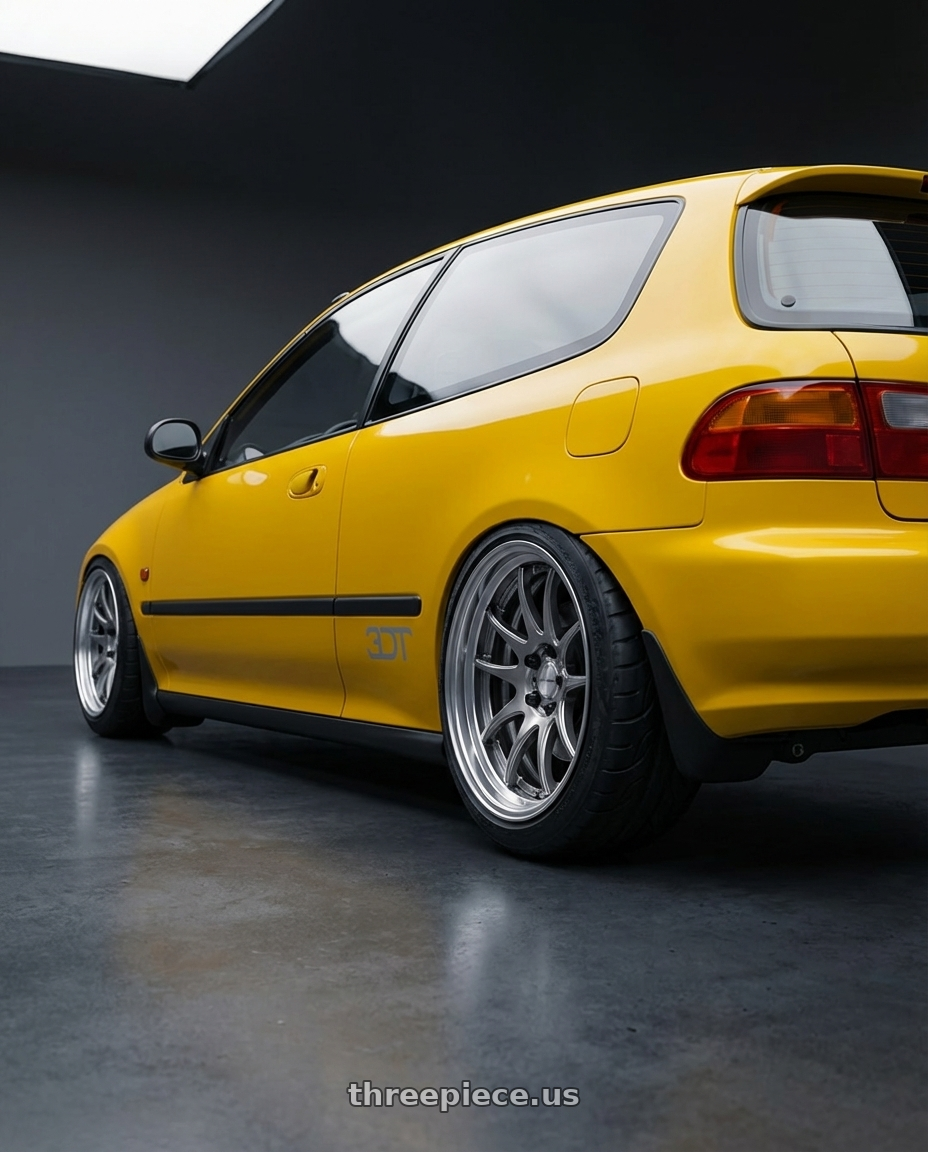 1993 honda civic eg5 with Work Cr 2P 4x100 16x7 +38 GT Silver wheels rear three quarter view meaty tires