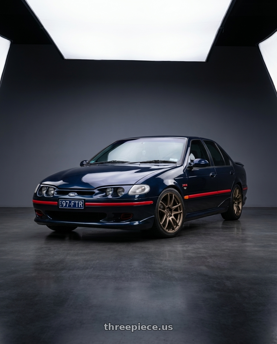 1997 ford falcon xr6 with Work Emotion Cr Kiwami 4x100 15x5 +45 Matte Bronze wheels front three quarter view lowered stance