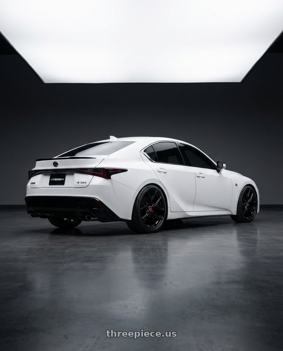 2024 Lexus IS 350 with Vossen HF-5 19x8.5 / 5x114.3 / ET32 / Flat Face / 73.1 - Gloss Black Wheel - HF5-9N60 wheels rear three quarter view square tires