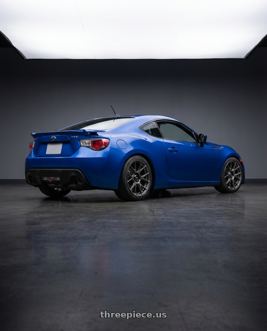 2024 Subaru BRZ with Konig Ampliform 5x114.3 18x9.5+25 Dark Metallic Graphite wheels rear three quarter view square tires