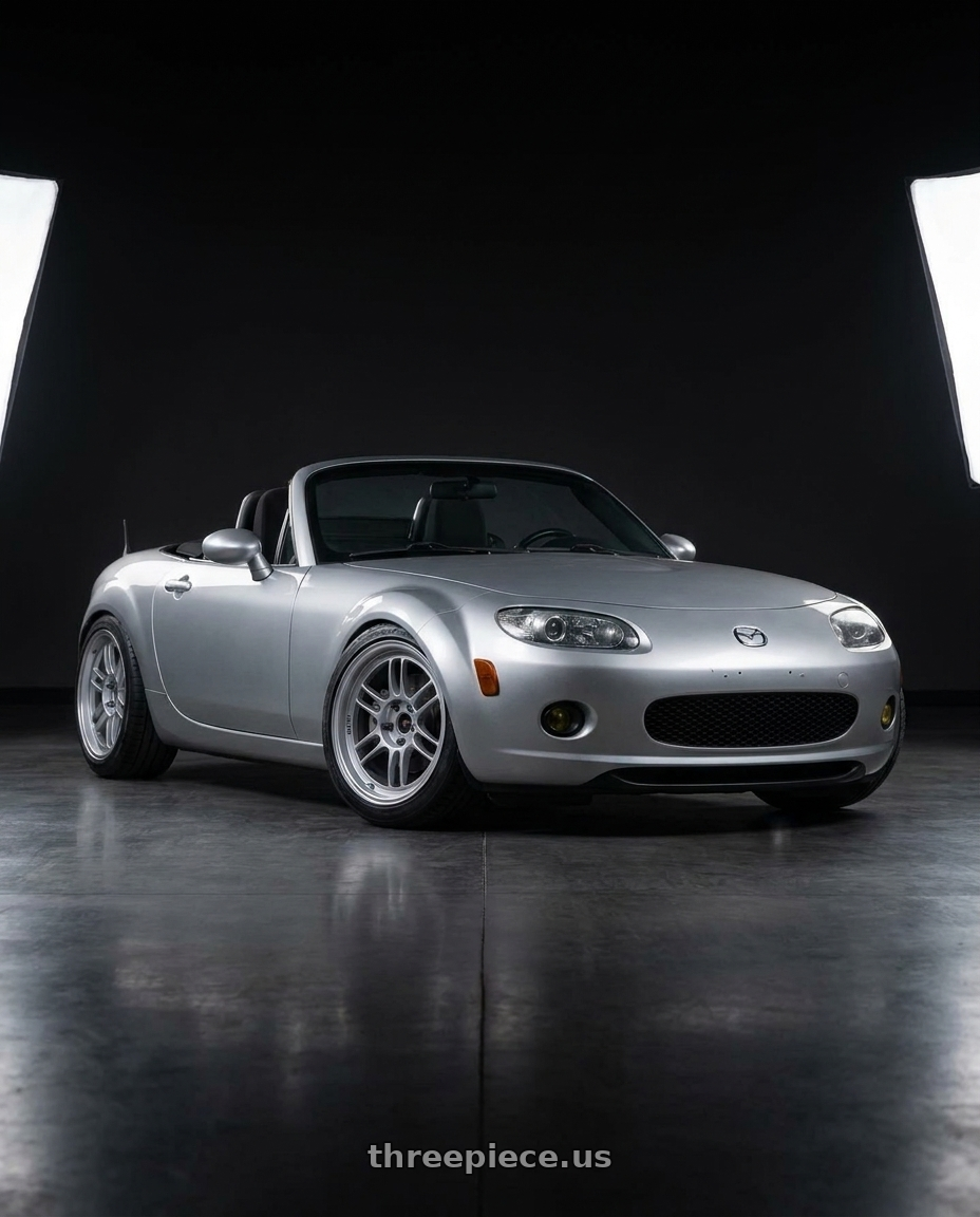 2007 Mazda Miata with Enkei RPF1RS 5x114.3 18x11-10 Silver wheels