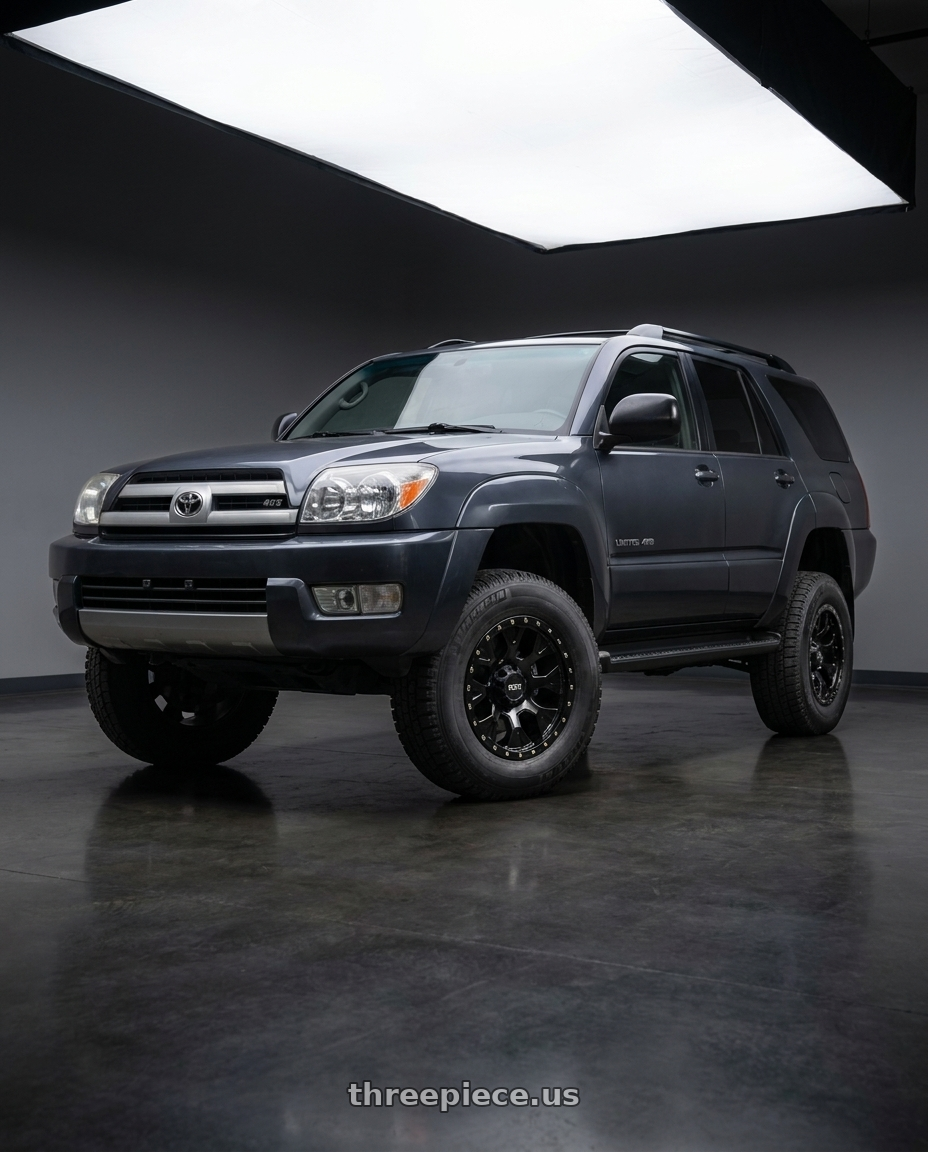 2005 toyota 4 runner sport with RTX Striker 6x139.7 17x8.5 +10 Gloss Black With Milled Rivets wheels