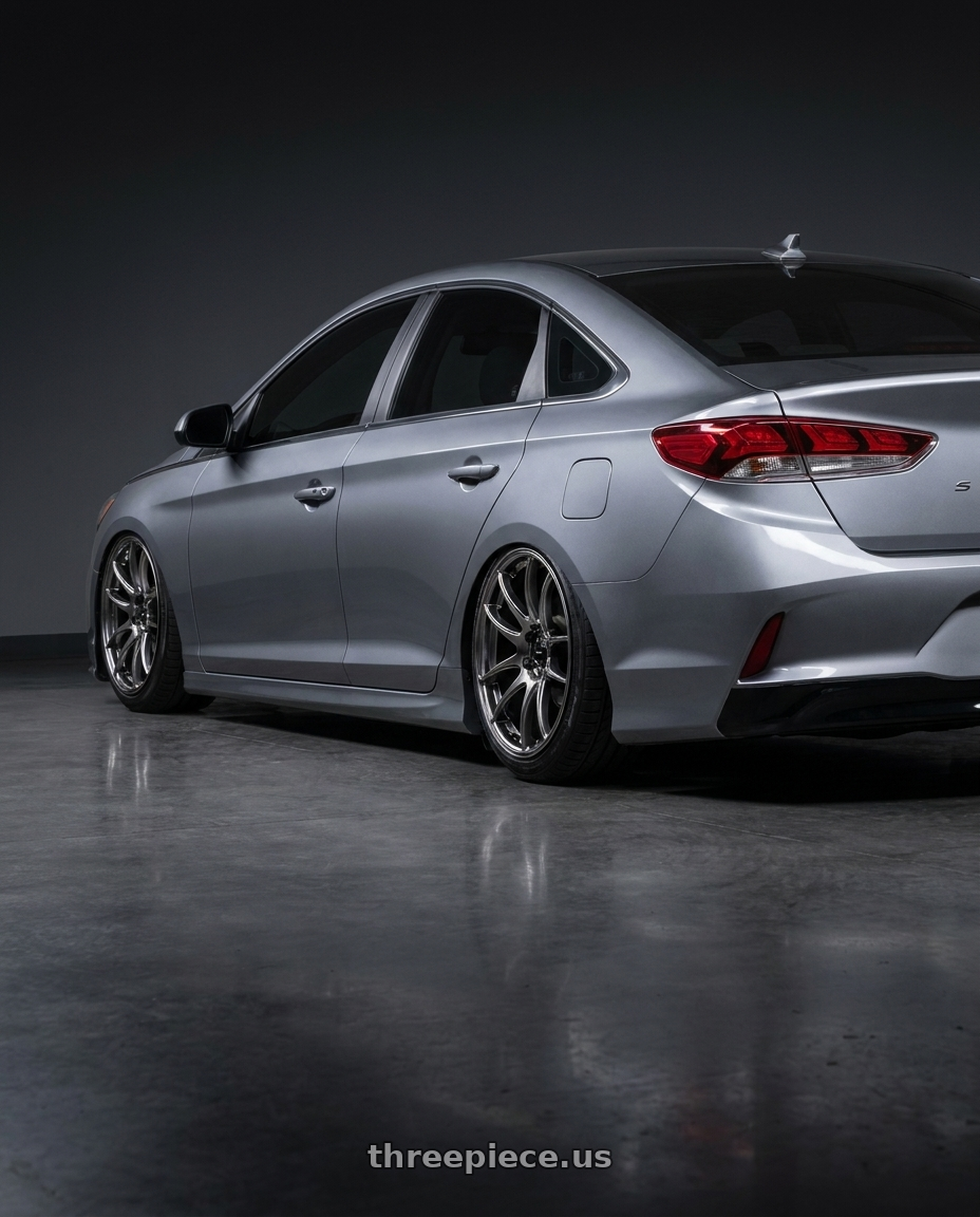 2019 Hyundai Sonata SE with Vors TR4 5x114.3 18x9.5  +35 Hyper Black wheels rear three quarter view slight stretch tires