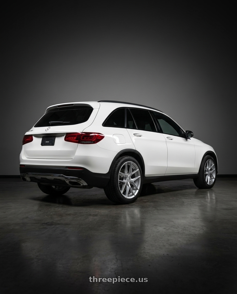 2022 Mercedes Glc300 with Rotiform 1PC R133 FLG 5X114.3 19X8.5 +45 GLOSS SILVER wheels rear three quarter view square tires