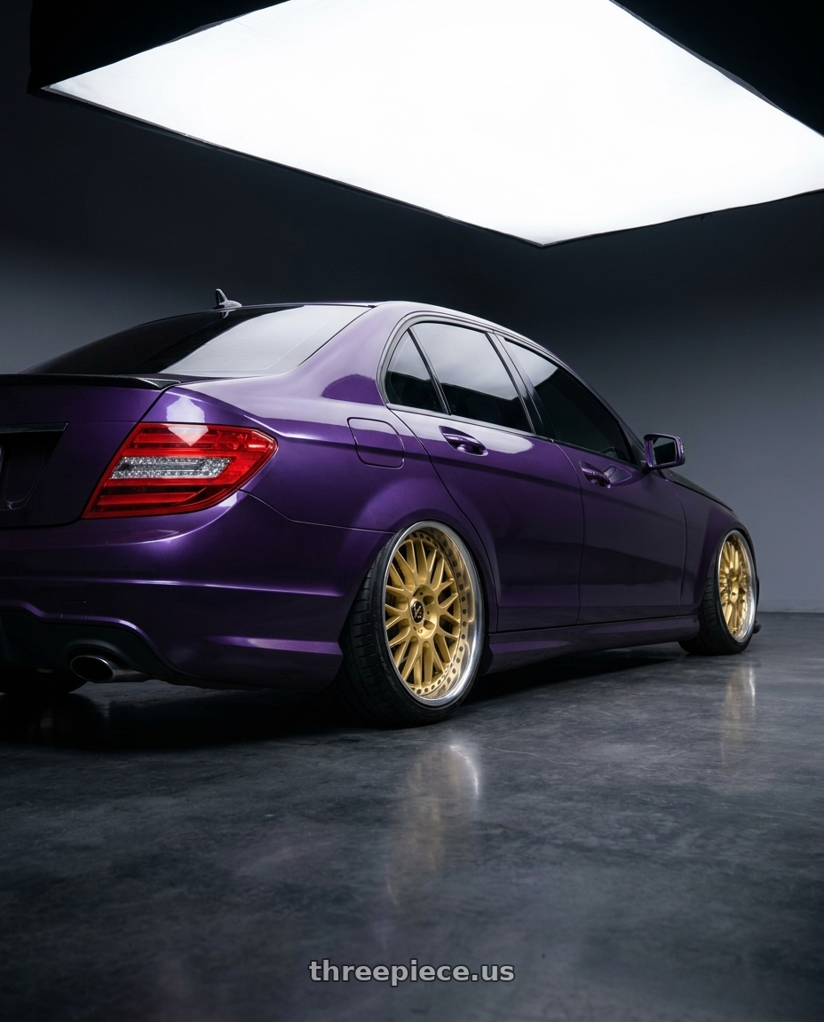 2010 c300 mercedes benz purple  with Work Vs-Xx 5x112 18x8.5+57 A Disk Gold wheels rear three quarter view square tires