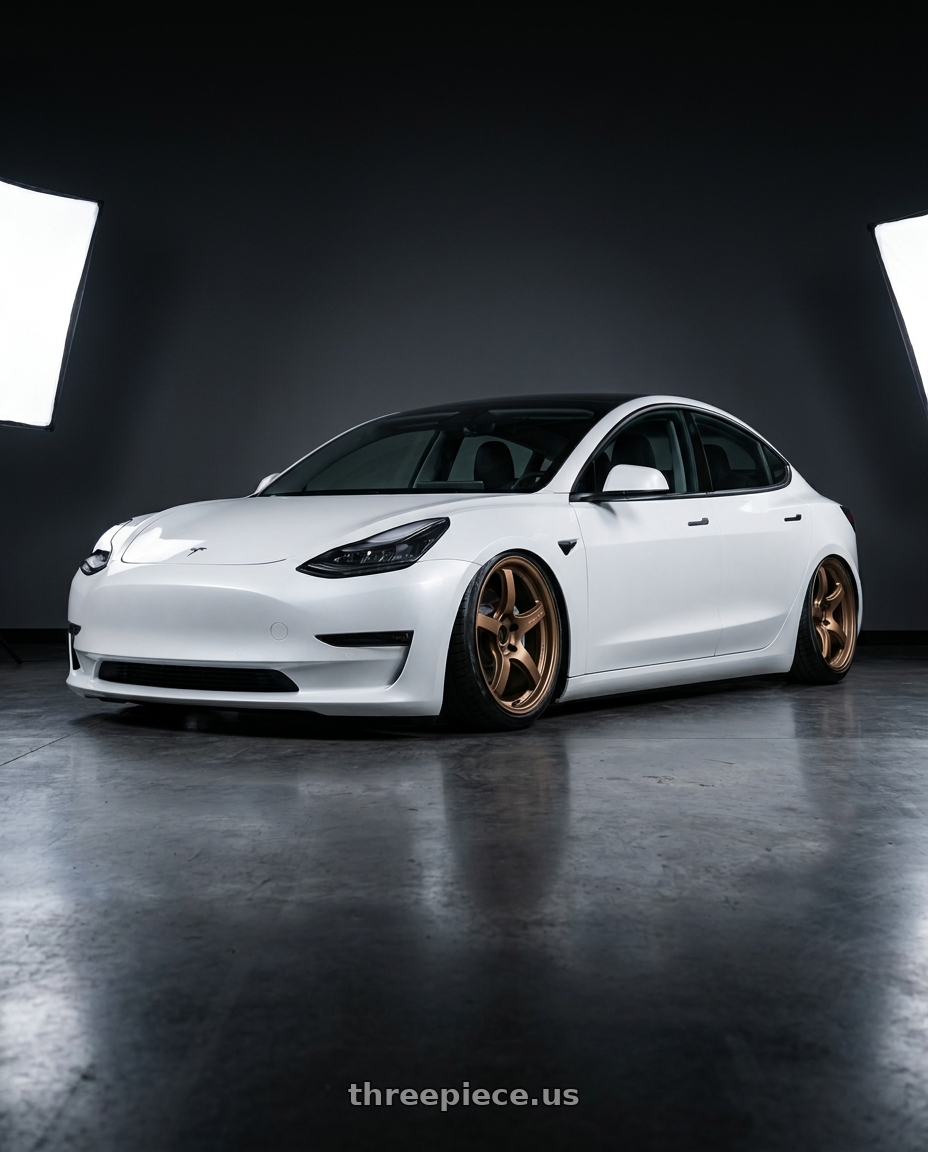 2021 tesla model 3 sr+ white with Gram Lights 57CR 5x114.3 18x9.5+38 Bronze II wheels