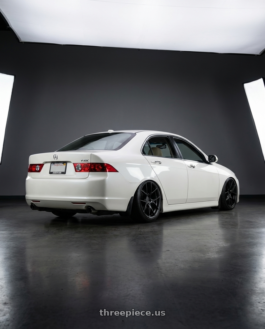 2005 Acura tsx with Aodhan AH-11 5x112 18x8.5+35 Matte Black wheels rear three quarter view slight stretch tires