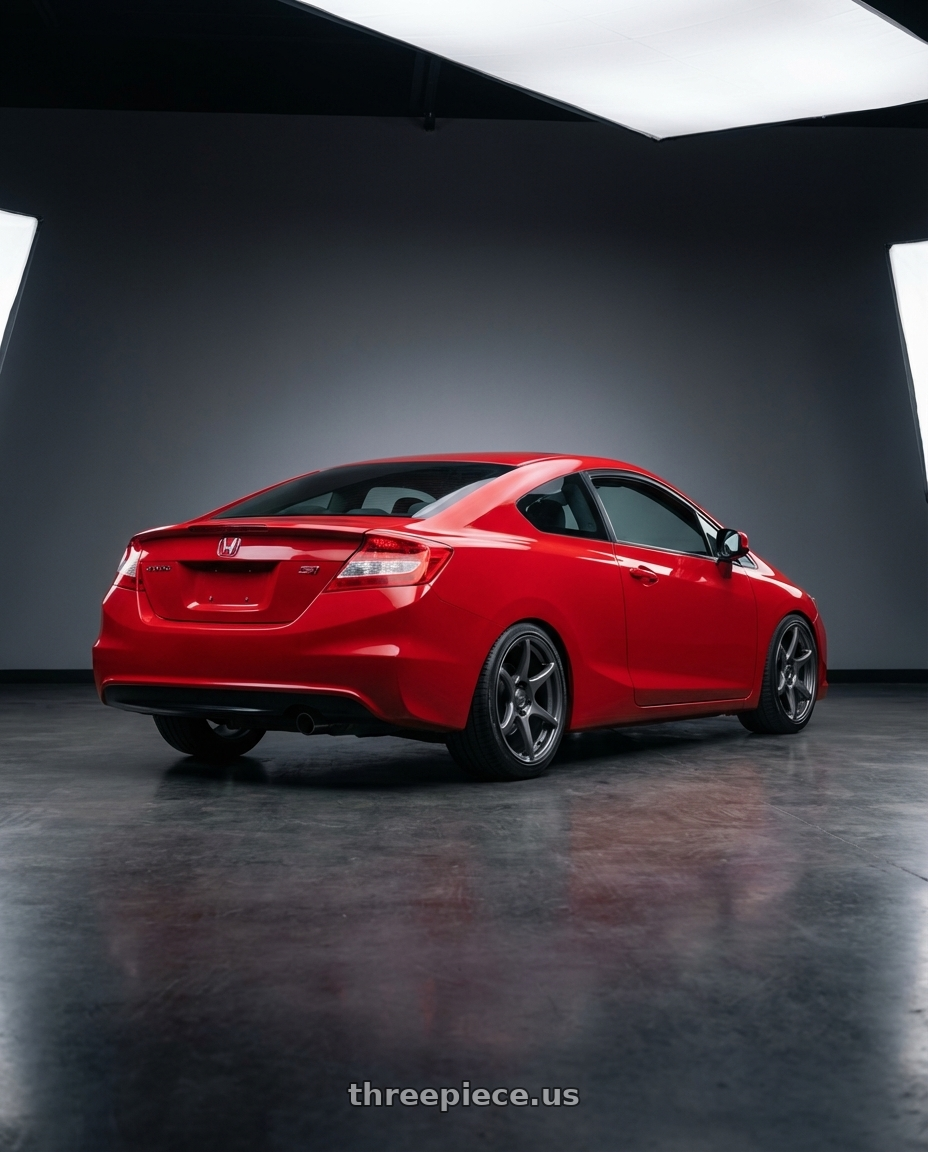 2011 Honda Civic Si with Kansei K11G Tandem 5x114.3 17x9.5 12 Gunmetal wheels rear three quarter view square tires