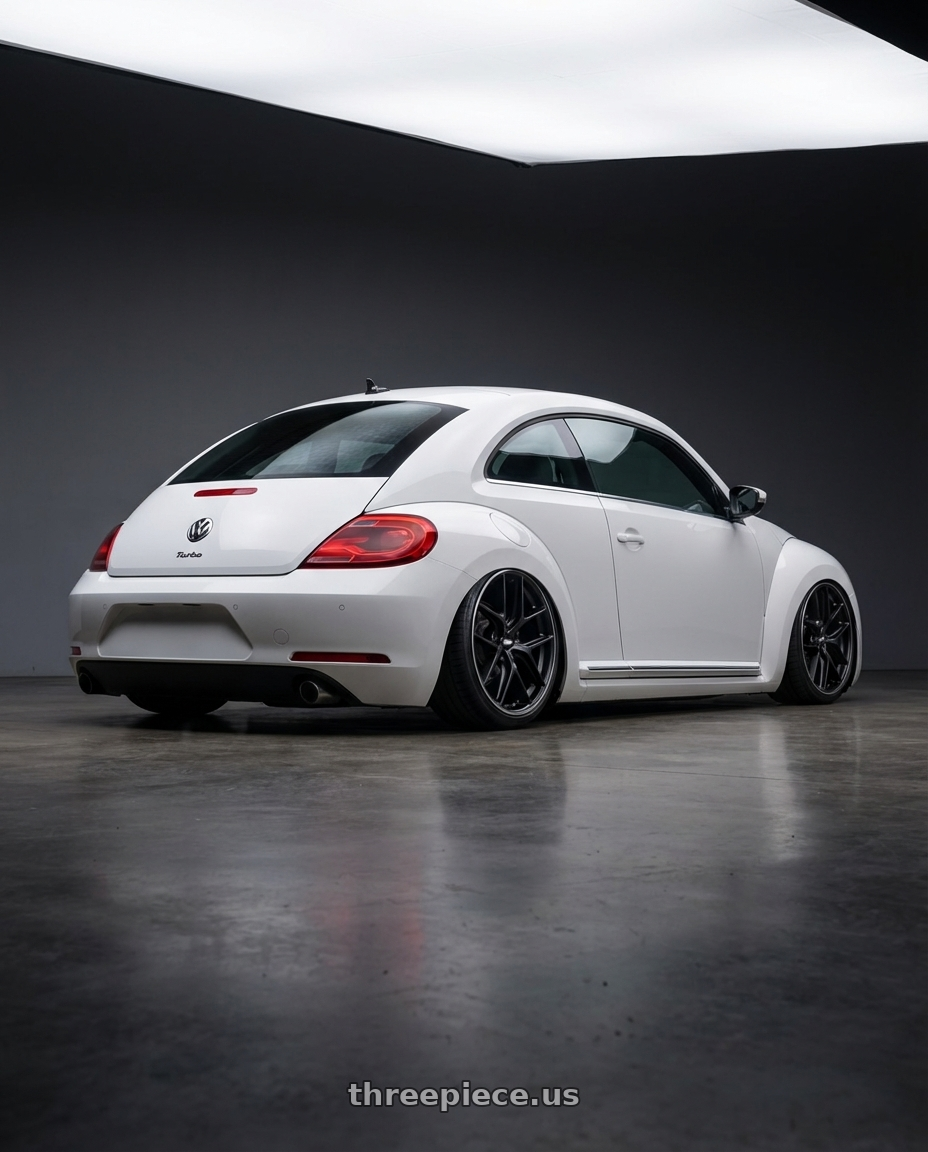 2016 Volkswagen Beetle Turbo with BBS CC-R 5x112 19x8.5+30 Satin Black wheels rear three quarter view slight stretch tires