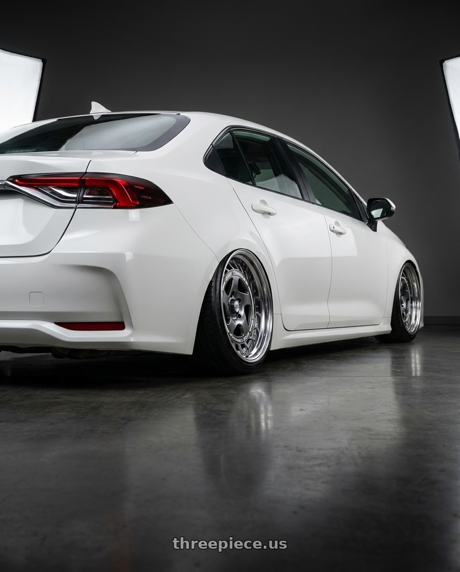 2022 Toyota altis with FORMULA AERO SPOKE 5X100 18X9.5+0 HP Disk Titan Silver wheels rear three quarter view slight stretch tires
