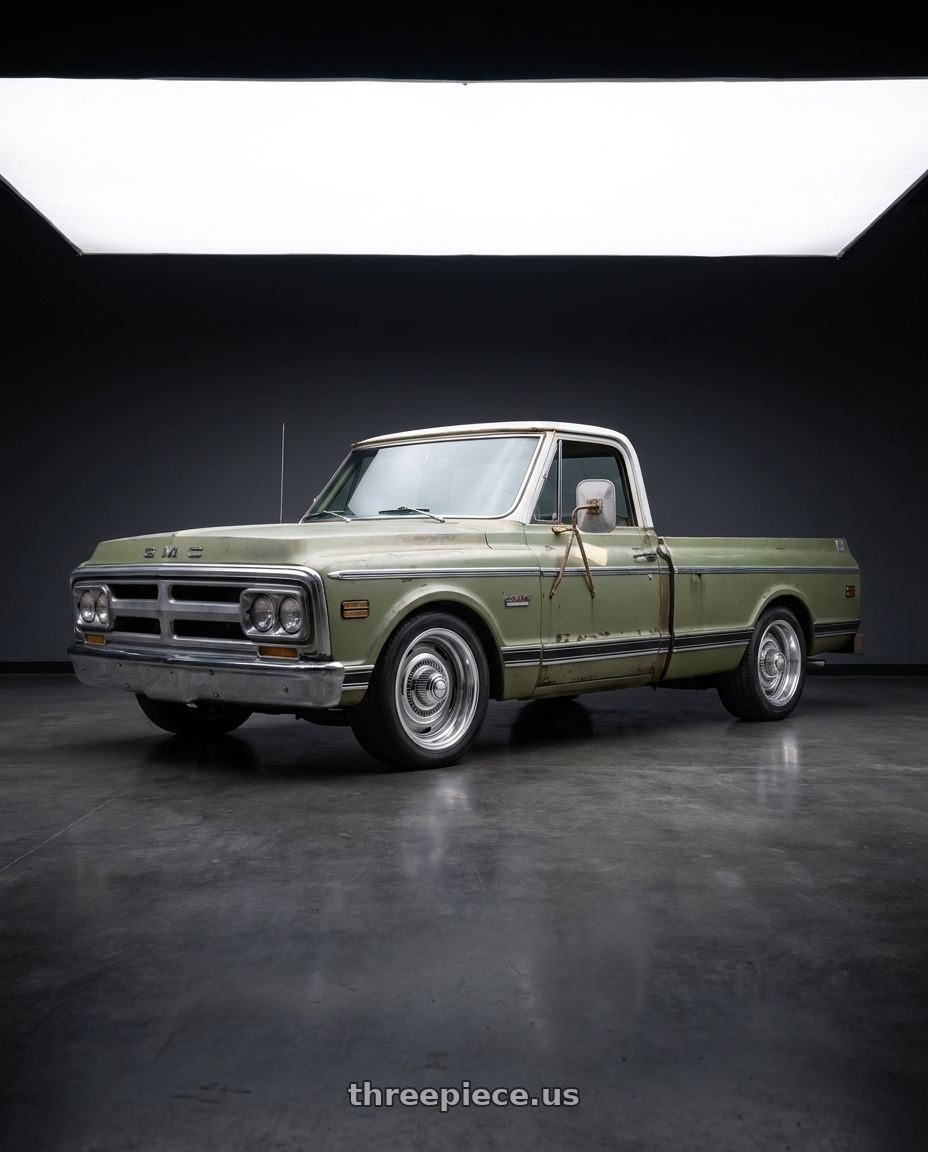 1969 gmc 1500 with Vision American-Muscle 55 Rally 6x139.7 15x8-12 Silver wheels