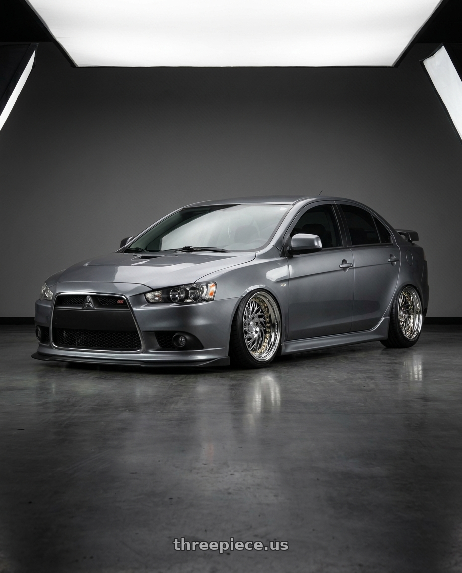 2014 Mitsubishi Lancer Ralliart with Aodhan DS03 5x114.3 18x9.5 +30 Vacuum Chrome w/Gold Rivets wheels