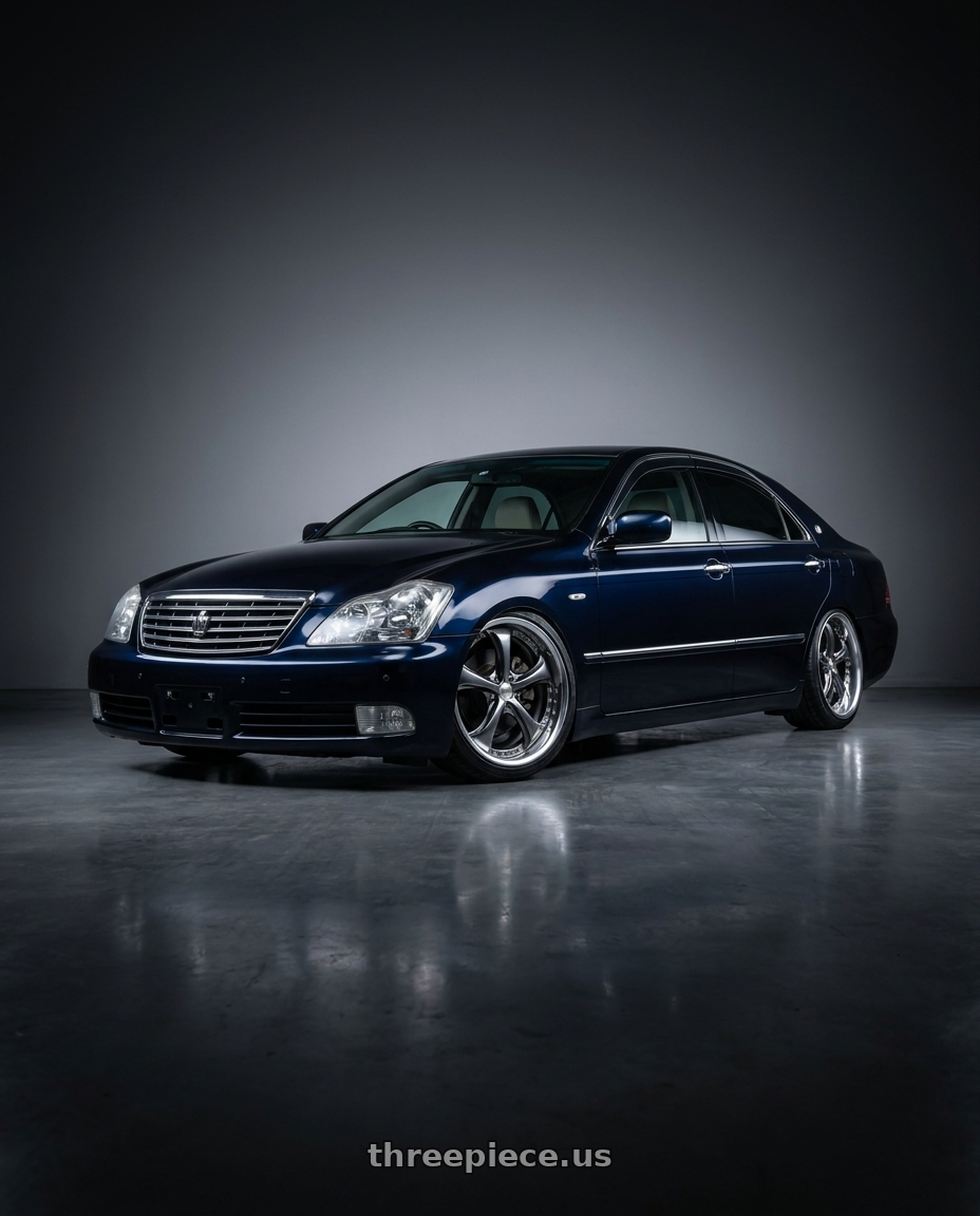 2007 Toyota Crown Royal Saloon G 3.0 GRS182 Dark Crystal Blue with Work Wheels VS-KF 5X114.3 19x9+15 Brilliant Silver Black A Disk FULL REVERSE wheels