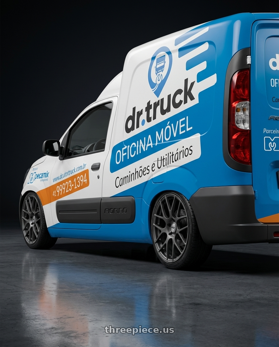 fiat fiorino 2020 adesivada with TSW NURBURGRING 5X114.3 17X7.5 +45 MATTE GUNMETAL wheels rear three quarter view square tires