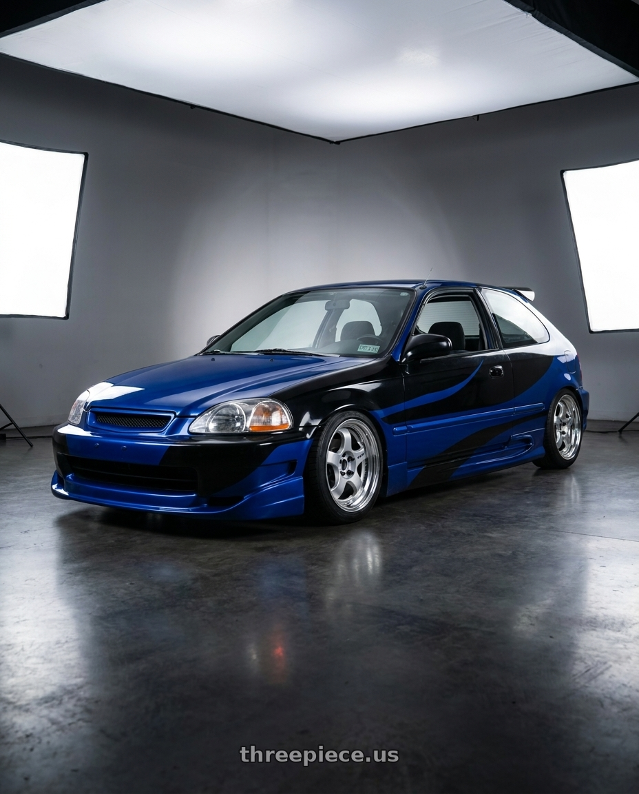 1999 honda civic hatch dx, blue and black with Work Meister S1 2P 4x100 15x7+38 A Disk Silver wheels