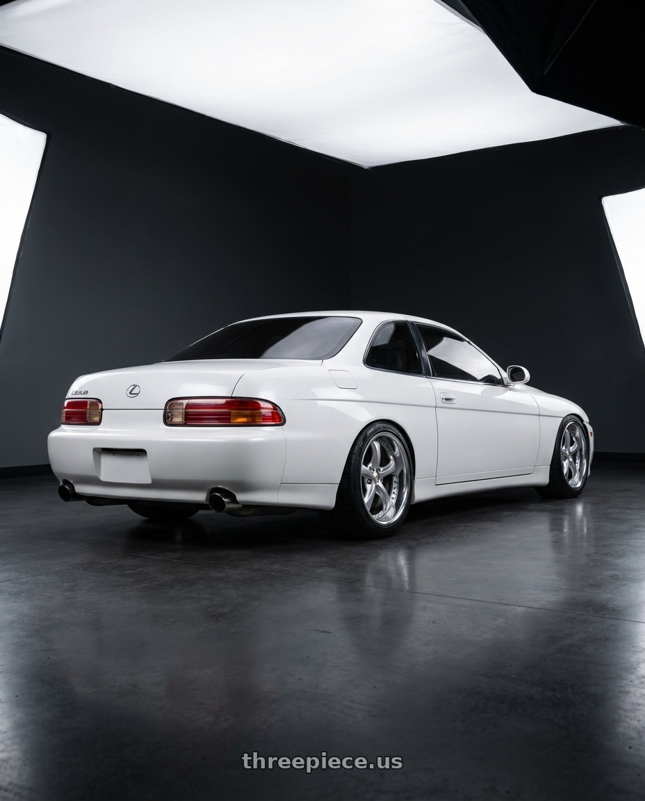 1992 Lexus sc400 with Work Wheels VS-KF 5x114.3 18x9.5+35 Light Grey Silver L Disk FULL REVERSE wheels rear three quarter view meaty tires
