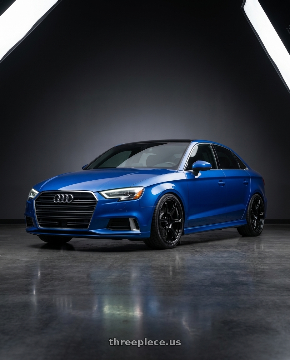 2017 Audi A3 Sedan Cosmo Blue with Advan RGIII 4x100 18x7.0+42 Gloss Black wheels