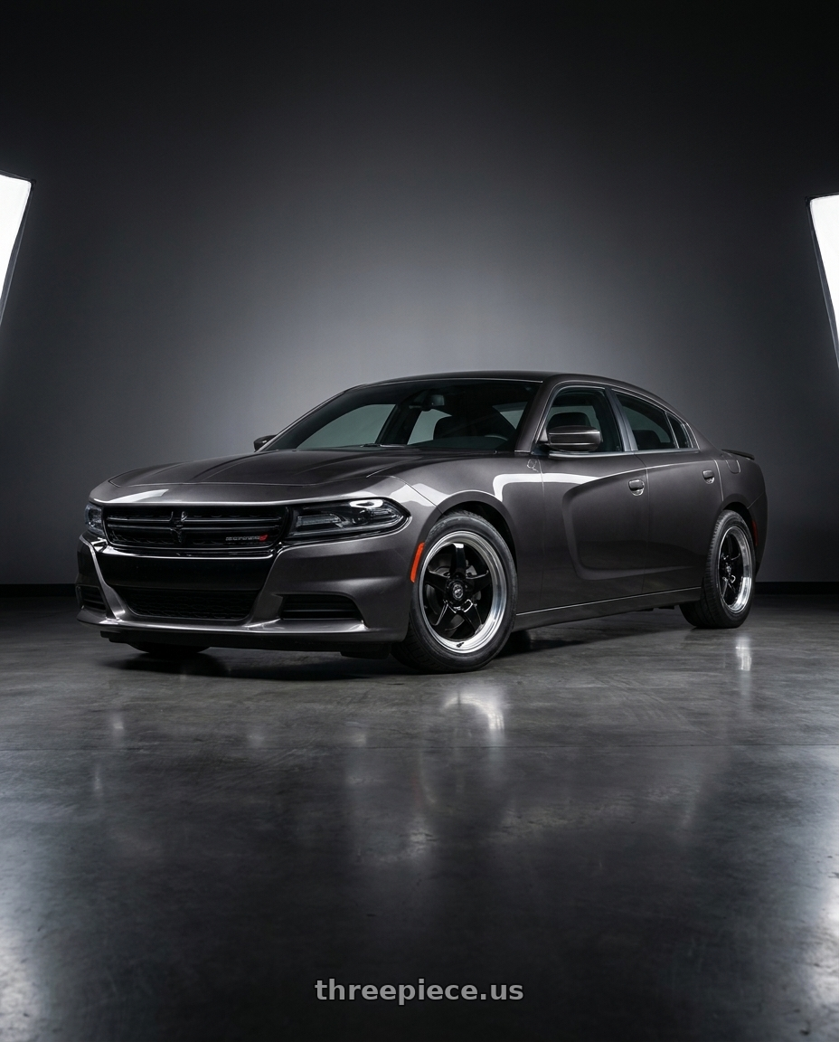 2021 Dodge Charger SXT with Forgestar D5 Drag 5x115 18x5 -37 Gloss Black Machined wheels