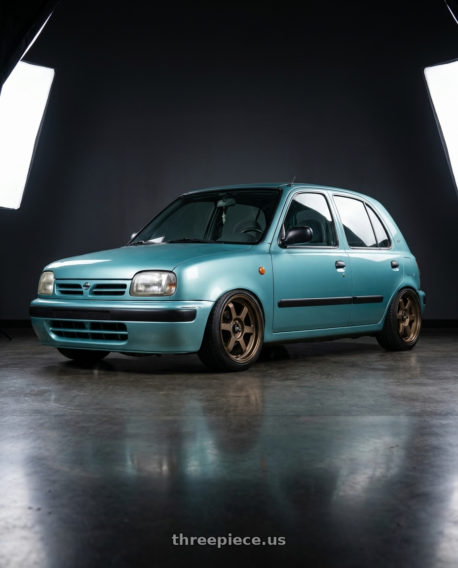1996 NISSAN MARCH Tiffany Blue with MST Wheels Time Attack 5x100 15x7.0 +20 Matte Bronze wheels