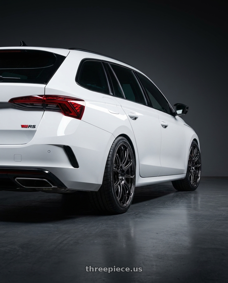 2023 Octavia combi rs  with Advan Racing RSIII 5x112 19x8.5 +45 BLACK CHROME wheels rear three quarter view square tires