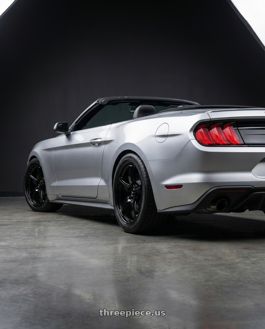 2018 ford mustang with Gram Lights 57CR 5x114.3 19x9.5 +45 GLASS BLACK wheels rear three quarter view square tires
