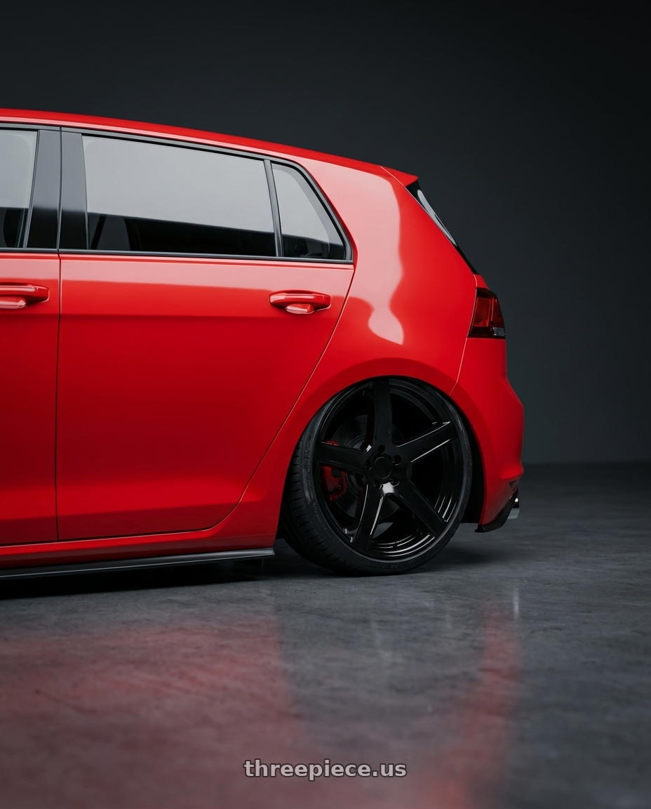 2015 vw gti with OEP 162B 5X115 20x9.5 +15 Gloss Black wheels rear three quarter view slight stretch tires