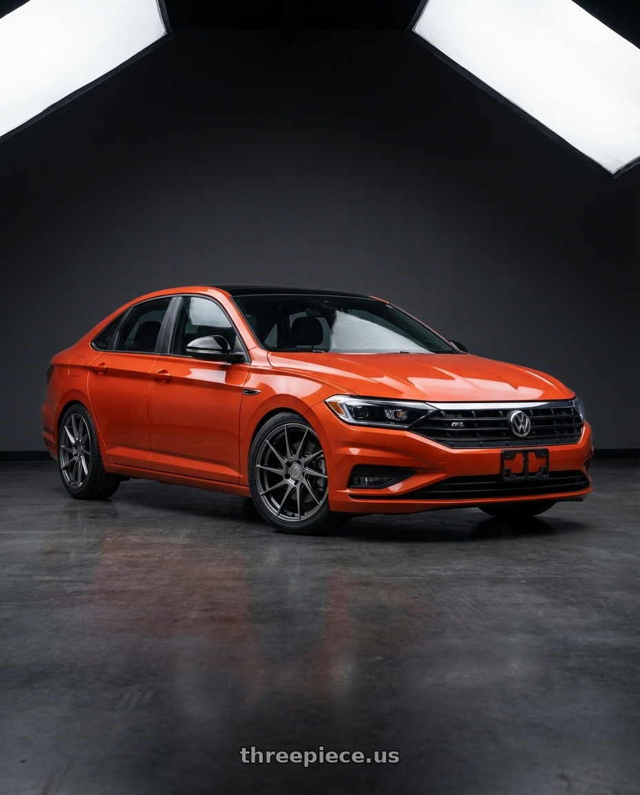 2023 Volkswagen Jetta GLI MK7 with Aodhan AH09 5x112 18x8.5 +35 Hyper Black wheels front three quarter view lowered stance