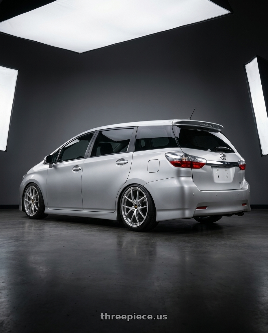 2011 TOYOTA ZGE22 with BBS RI-A 5x100 18x9.5 +45 Diamond Silver wheels rear three quarter view square tires