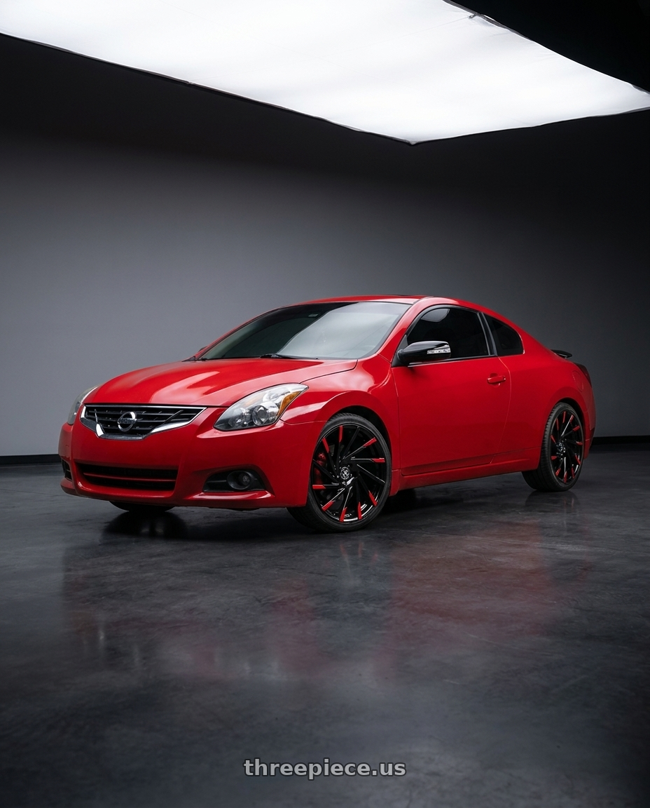 2010 Nissan Altima Coupe with Xcess X02 5x114.3 22x9 +35 Gloss Black Machined Red Tips wheels