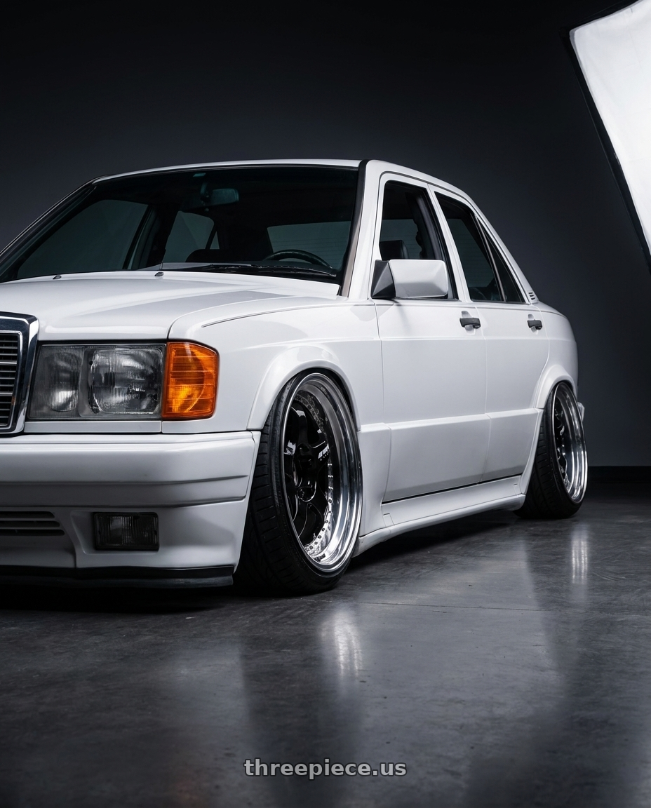 1989 Mercedes Benz 190e with Work Meister S1 3P 5x100 18x14-41 A Disk Black wheels