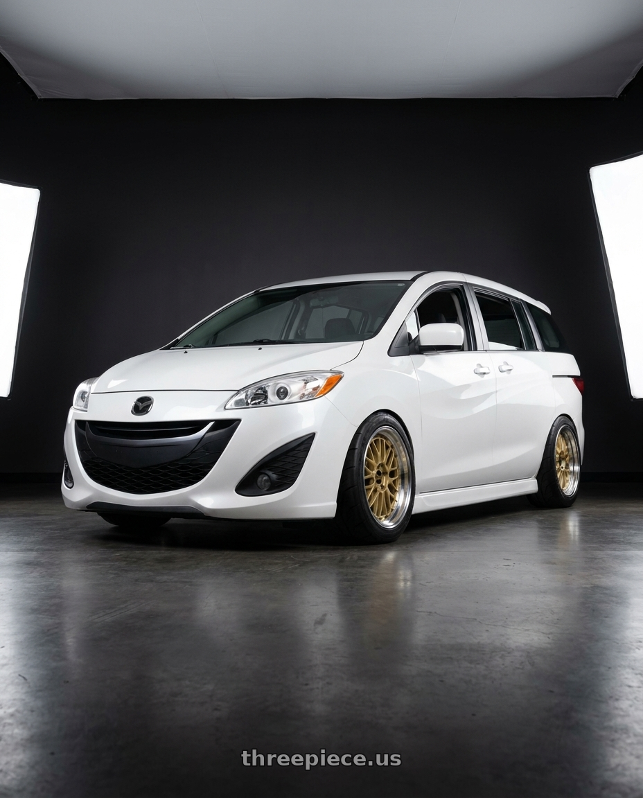 2013 Mazda Mazda5 GT, White with BBS LM 5x114.3 18x9.0+42 Gold wheels