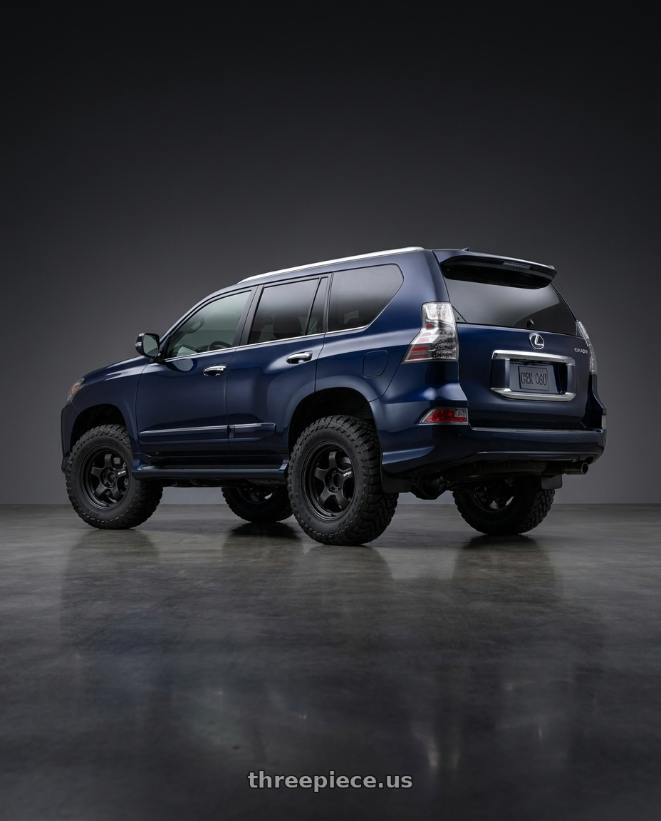 2020 LEXUS GX460 with WORK Meister S1 SUV 6x139.7 18x9+18 Matte Black wheels rear three quarter view meaty tires