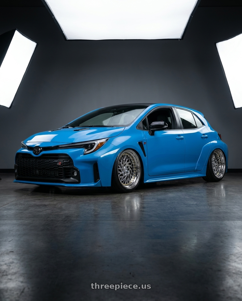 2024 Toyota GR Corolla with Aodhan DS03 5x114.3 18x9.5 +30 Vacuum Chrome w/Gold Rivets wheels