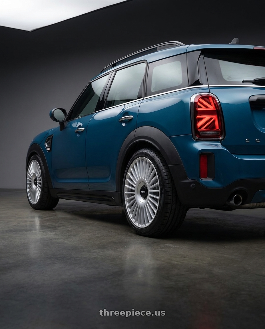 2021 Mini Countryman BoardWalk Edition with Rotiform RC202 GRZ BLANK 19x8.5 +45 GLOSS SILVER wheels rear three quarter view square tires
