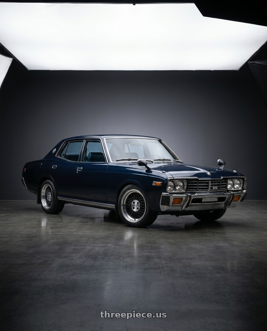 1977 Nissan Cedric (330) with Klutch SL1 4x108 15x8.5  +20 Black Machined Lip wheels