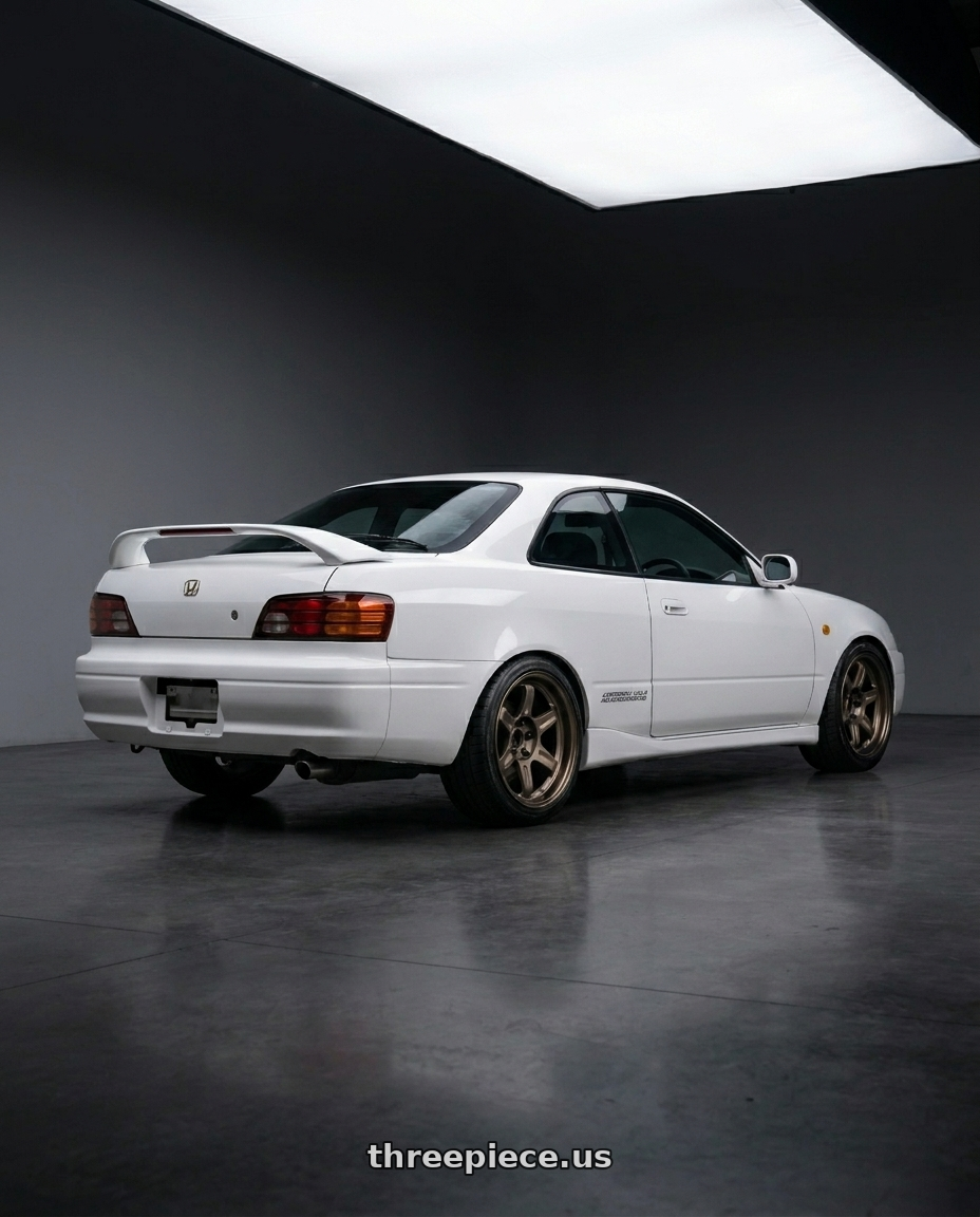 1999 toyota levin with Volk Racing 21C 5x112 18x8.5 +35 BRONZE wheels rear three quarter view slight stretch tires