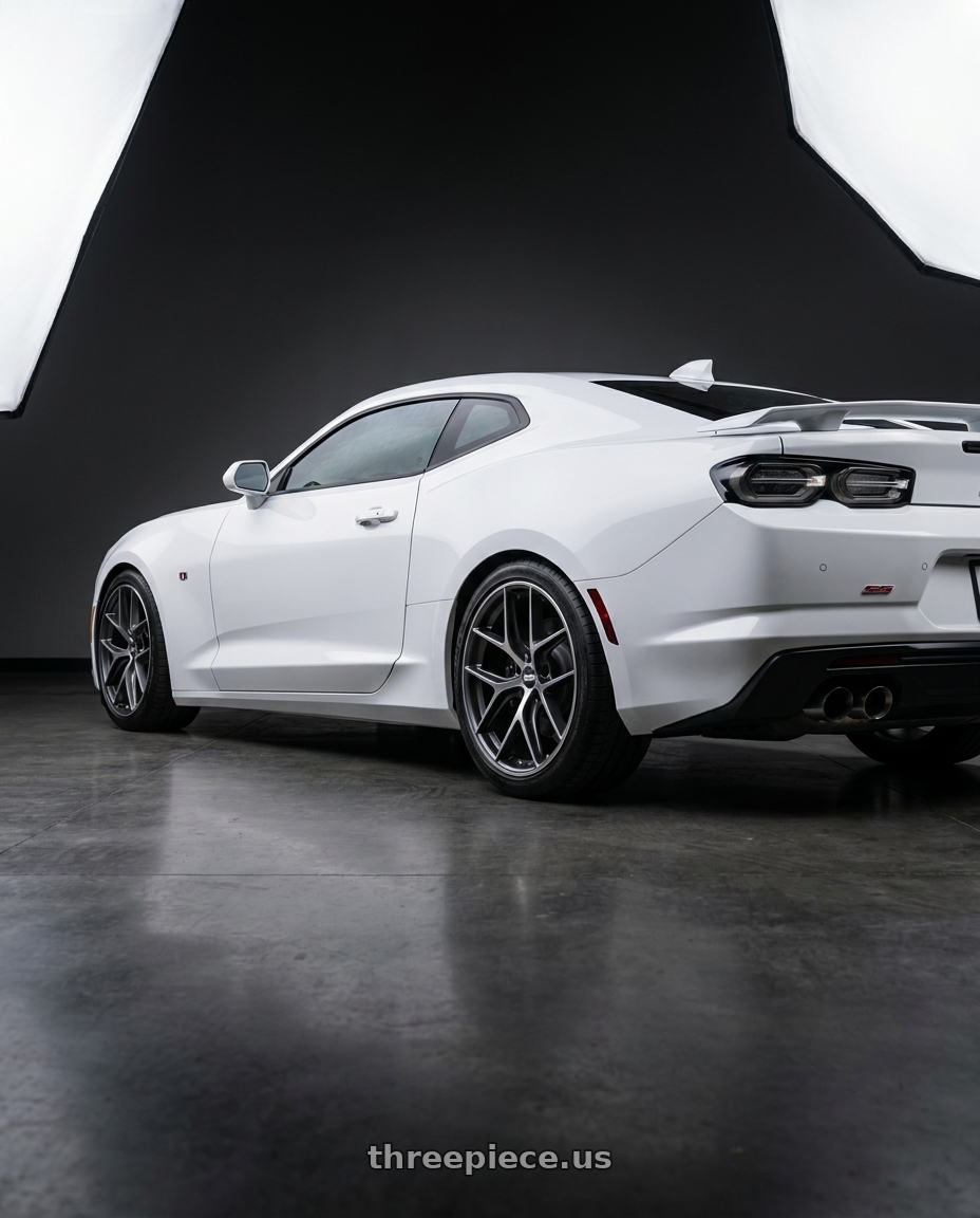 2022 Chevrolet Camaro with BBS CC-R 5x120 20x8.5+32 Graphite w/ Diamond Cut Face wheels rear three quarter view square tires