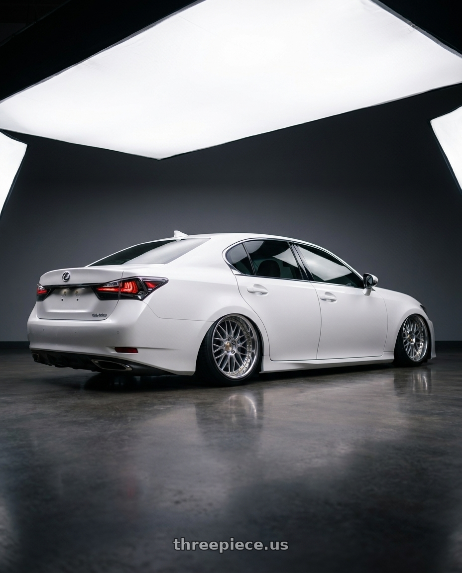 2016 Lexus GS350 Base Model with Work Vs-Xx 5x114.3 19x9.5+17 T Disk Light Grey Silver wheels rear three quarter view slight stretch tires
